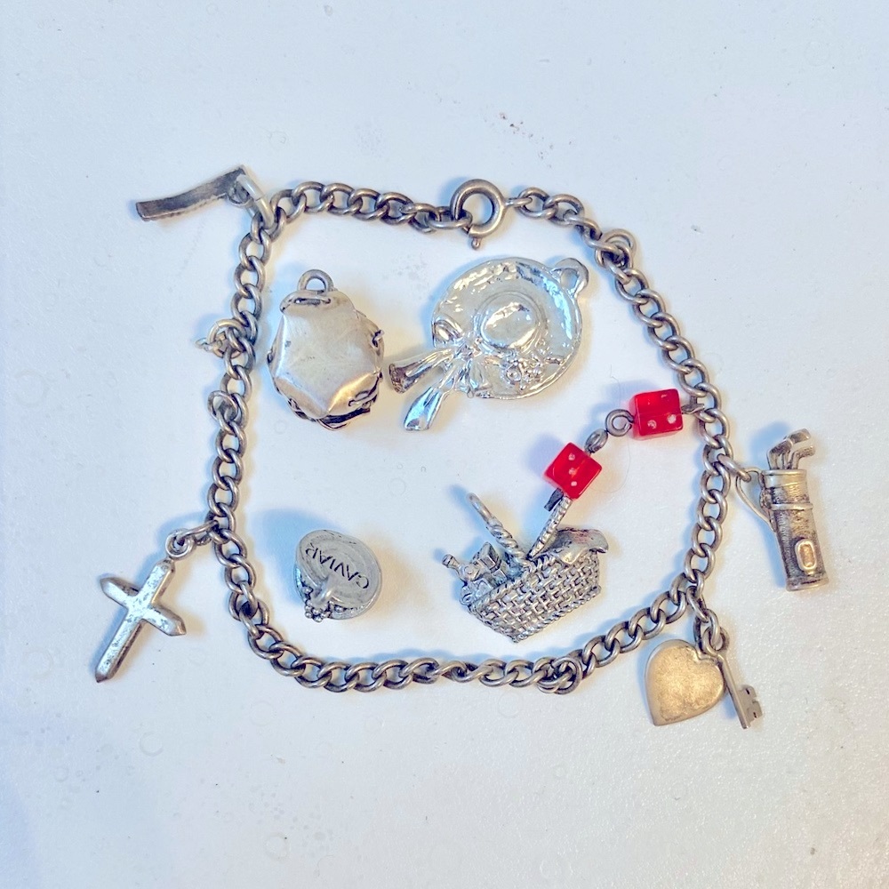 Vintage Silver Charm Bracelet with 10 Vintage Charms!